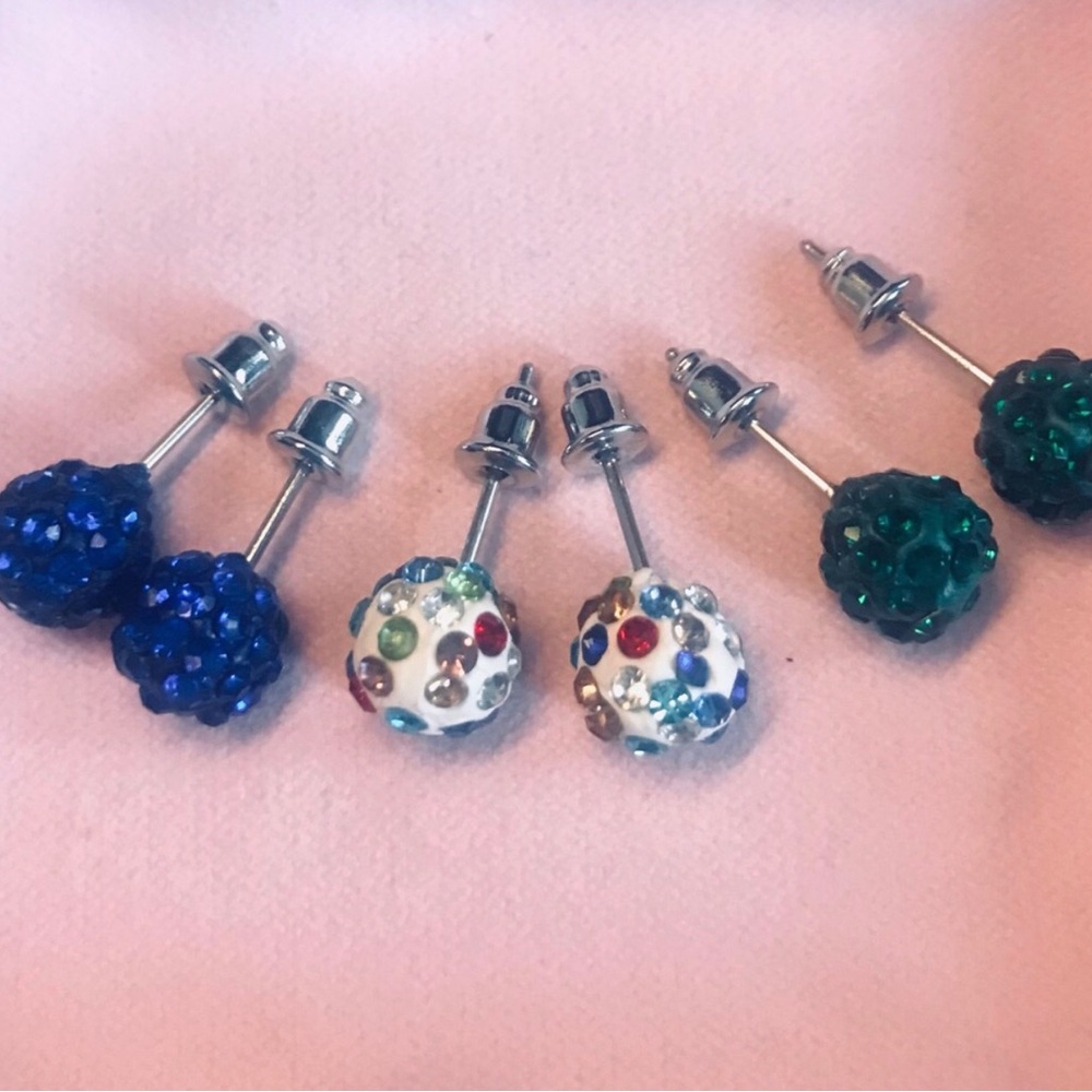 Multicolor crystal Stud Earrings - Blue, White, Green